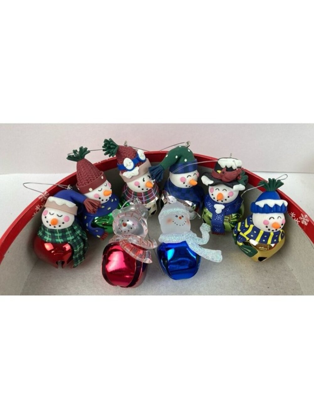 -8-Snowman Bell Bottom Christmas Ornaments Silver Gold Multi-Color Holiday Decor